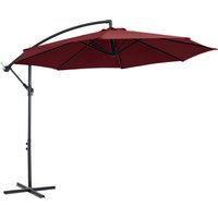 Outsunny Parasol déporté octogonal inclinable manivelle avec pied en acier Ø 3 x 2,5H m rouge vineux-AOSOM.fr