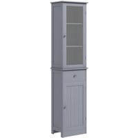 kleankin Hochschrank Badezimmermöbel mit Acryltür 2 Regalen Schranktür 1 Regal Schublade MDF Grau Aosom