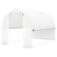 Outsunny Serre tunnel en polytunnel 3 x 2 x 2 m avec parois latérales à enrouler, couverture en plastique résistant aux UV et cadre en acier galvanisé, Blanc