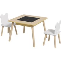 AIYAPLAY Ensemble 1 table et 2 chaise 3 pièces pour enfants avec plateau réversible espace de rangement bois naturel
