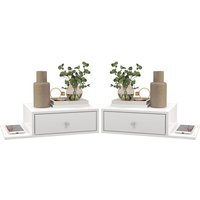 HOMCOM Lot de 2 tables de chevet murales - lot de 2 tables de nuit - étagère latérale et tiroir - 55l x 30P x 15H cm MDF blanc