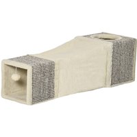 PawHut Tunnel pour chat intérieur jouets pour chats avec balle suspendue entrées multiples en sisal 98 x 30 x 30 cm crème
