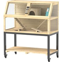 PawHut Cage pour hamster nain en bois avec étagère, roues, rampes, bouteille d'eau, cabane, wippes, 87 x 43 x 101cm