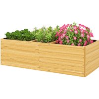 Outsunny Jardinière extérieur, carré potager en bois, 3 compartiments de plantation et doublure inclus, 140x60x40cm, naturel