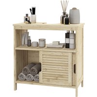 HOMCOM Badezimmerschrank unter Waschbecken aus Bambus, Stauraummöbel für Badezimmer mit 2 Lamellen-Schiebetüren, 60 x 30 x 60 cm, Natürliches Holz Aosom