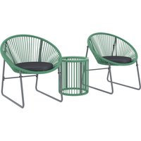 Outsunny Ensemble de mobilier d'extérieur en 3 pièces, 1 Table, 2 chaises, Plateau de table en verre, en acier, coussins moelleux, Vert