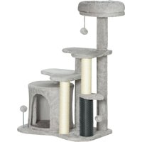 PawHut Arbre à chat arbre à grimper pour chat centre d'activités hauteur 87 cm à 3 niveaux - gris clair