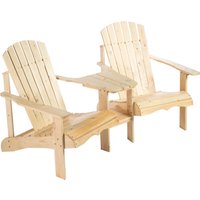 Outsunny Chaise de jardin avec table et trou pour parasol 2 places Ensemble de sièges de jardin Meubles de jardin en bois massif naturel 178x87x92cm