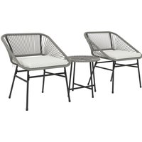 Outsunny Ensemble de meubles d'extérieur 3 pièces, 1 table basse avec plateau en verre, 2 chaises, Rotin synthétique, Cadre en acier, Gris foncé