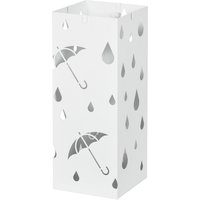 HOMCOM Porte-parapluie support à parapluie carré en acier avec 4 crochets et bac de récupération d'eau amovible blanc