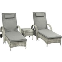 Outsunny Chaise Longue Table 3 pièces Ensemble de meubles de jardin, Rotin synthétique + Métal Gris