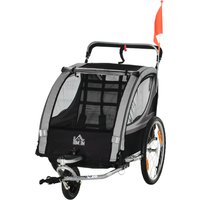 HOMCOM Remorque pour enfants, poussette, avec freins, pliable, pour 2 enfants, Gris/Noir