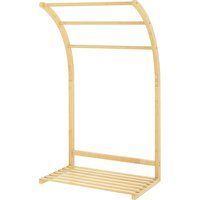 HOMCOM Porte-serviettes en bambou 3 barres avec étagère de rangement, pour la salle de bains et la buanderie, finition naturel