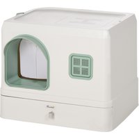 PawHut Bac à litière pour chat maison de toilette avec pelle et 2 désodorisants inclus dim. 40 x 50 x 40 cm - blanc