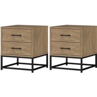 HOMCOM Set mit 2 Nachttischen Nachtkästchen mit 2 Schubladen, Beistelltisch im industriellen Stil für Schlafzimmer, Wohnzimmer, Maße 40 x 39,5 x 48 cm Naturholz-Finish Aosom