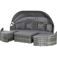 Outsunny Rattan Sonneninsel Ensemble de mobilier de jardin 4 pièces avec auvent 4 coussins Métal Gris 230 x 145 x 80 cm