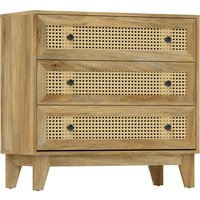 HOMCOM 3-Drawer Chest Storage Unit Rattan Cane Light Wood Appearance 80 x 35 x 76 cm | Aosom Ireland