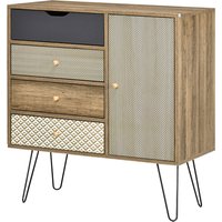 HOMCOM Meuble de rangement commode buffet 4 tiroirs 1 placard - pieds épingles à cheveux style bohème 79 x 39 x 86 cm marron