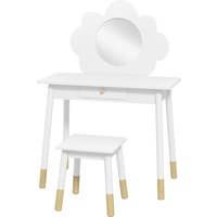 AIYAPLAY AIYAPLAY Kinder Schminktisch-Set mit Hocker, 2-teiliges Schminktisch-Set für Kinder von 3 bis 6 Jahren, Spiegel in Wolkenform - Weiß Aosom
