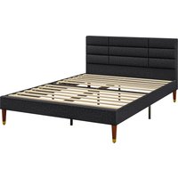 HOMCOM Cadre de lit double 2 personnes avec sommier à lattes et tête de lit capitonnée compatible matelas 140 x 200 cm noir