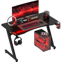 HOMCOM Bureau gaming avec support casque porte-gobelet passe-câbles inclus, pieds réglables, cadre en acier et bois, noir