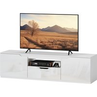 HOMCOM Meuble TV Lowboard, brillant, pour téléviseurs jusqu'à 65'', 3 compartiments, tiroir, 160 x 38 x 43 cm, Blanc