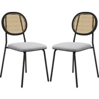 HOMCOM Lot de 2 chaises salle à manger chaises de cuisine dossier en rotin tissu respirant cadre acier 44 x 54 x 87 cm gris
