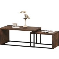 HOMCOM Ensemble de 2 tables basses, Table basse, Table d'appoint, Panneau de fibres à densité moyenne, Métal, 90x48x42cm/59x42x36cm, Noir+Marron