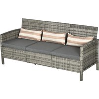 Outsunny Canapé Rattan avec Coussins, Trois Places, Salon de Jardin, Acier, Gris, 173 x 68 x 78 cm