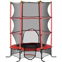HOMCOM Trampoline Enfant Ø 1,63 × 1,9H m Filet de sécurité Porte zipée Couvre-Ressorts 6 poteaux rembourrés Inclus Rouge