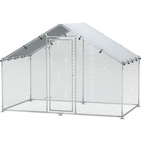 PawHut Poulailler, grand poulailler en métal avec couverture imperméable et anti-UV, cage pour 5-8 poules, 3 x 1,7 x 1,9m