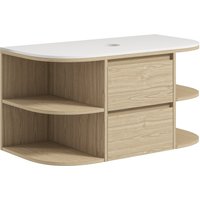 HOMCOM Meuble sous lavabo salle de bain suspendu meuble sous vasque avec tiroirs à fermeture douce et étagères, marron