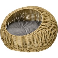 PawHut Niche pour chat lit panier de chat en résine tressée imitation rotin coussin doux déhoussable Ø 50 x 31H cm marron
