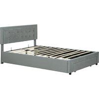HOMCOM Cadre de lit double sommier coffre à vérins, tiroir à roulettes, tête de lit réglable capitonnée effet velours, gris