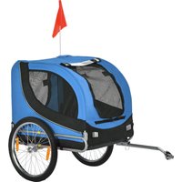 PawHut Carrellino Rimorchio per Cani Animali Domestici da Bicicletta 130 x 73 x 90cm Azzurro e nero Aosom