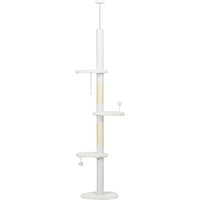 PawHut Arbre à chat 225-255 cm réglable en hauteur Tour pour chat 3 griffoirs et 2 balles 48x32x225-255 cm blanc