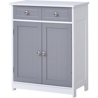 kleankin Meuble de salle de bain sur pied armoire de salle de bain 2 portes 2 tiroirs 60 x 30 x 75 cm gris et blanc