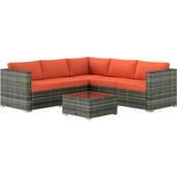 4 Pieces Rattan Sofa Set Garden Corner Sofa Furniture Set Corner Chair Coffee Table & Cushions Aosom UK