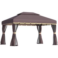 Outsunny 3 x 4m Gazebos for Parties, Garden Party Tent with Nets and Sidewalls for Garden Tent Shelter, Coffee Aosom UK