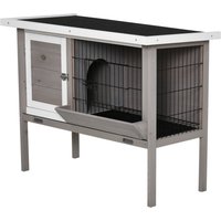 PawHut Clapier en bois pour lapin avec toit en asphalte mangeoire plateau amovible et 2 portes 91 x 46 x 71 cm gris