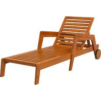Outsunny Bain de soleil en bois à lattes avec dossier inclinable sur 3 positions accoudoirs 2 roues 66 x 190 x 73,5 cm
