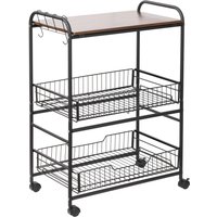 HOMCOM Chariot Cuisine Roulant Plateau Ouvert 2 Paniers Coulissants Crochets Amovibles Aosom France