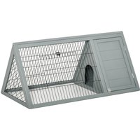 PawHut Clapier triangulaire de sol enclos extérieur niche double porte convient aux lapins poules tortue terrestre dim. 116L x 62,2l x 52,5H cm gris