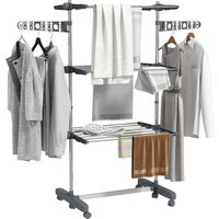 HOMCOM 3Tier Clothes Airer Foldable Clothes Drying Rack Stainless Steel IndoorOutdoor Clothes Dryer with Wheels Wings 142 Aosom UK