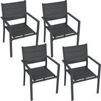 Outsunny Ensemble de 4 chaises de jardin empilables en aluminium et textilène avec accoudoirs, lot de 4 pièces pour extérieur
