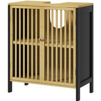HOMCOM Meuble sous vasque 2 portes avec étagère réglable armoire de rangement pour lavabo 60 x 30 x 70 cm MDF et bambou
