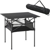 Outsunny Table pliante table de camping table de jardin filet rangement + sac transport plateau alu. châssis métal époxy noir