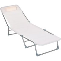 Outsunny Bain de soleil transat chaise longue inclinable pliable avec oreiller dossier réglable sur 5 niveaux crème