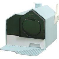 PawHut Maison de toilette bac à litière pour chat design maisonnette avec pelle, filtre et tapis dim. 47L x 45l x 42H cm bleu