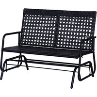 Outsunny Banc Balancelle 2 Places Résine Tressée Design Ergonomique Accoudoirs Métal Noir Aosom France